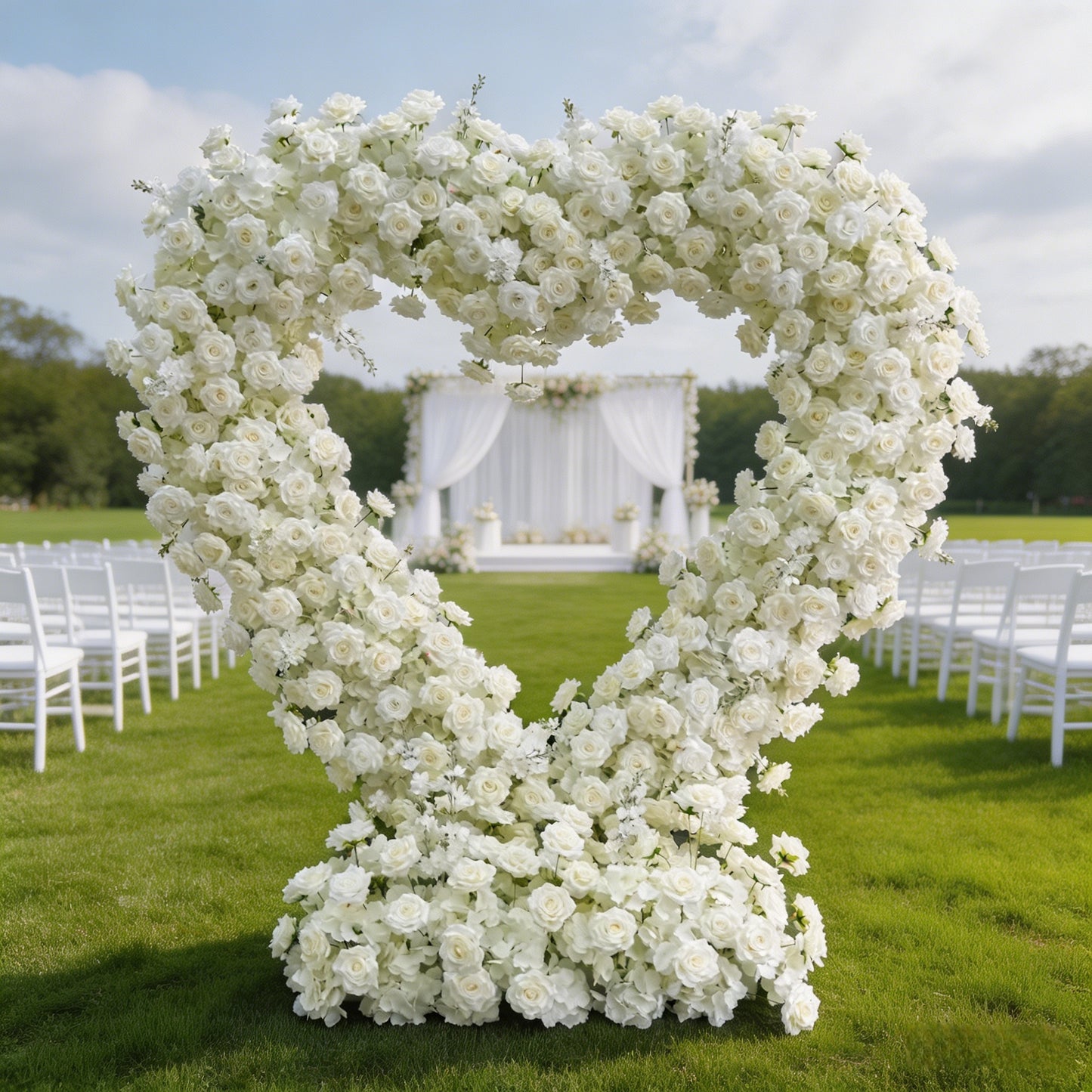 2x2m White Rose Floral Artificial Flower Heart Shaped Arch for Wedding Decoration
