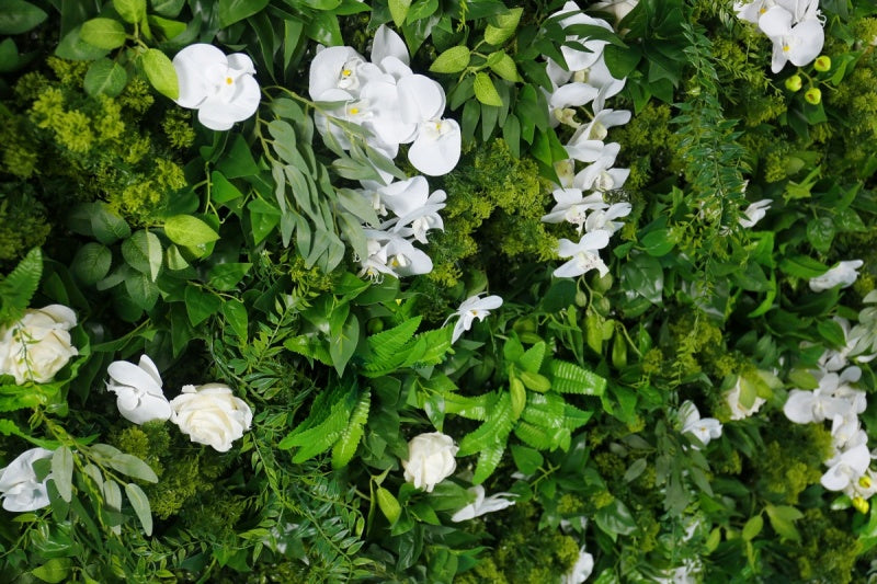 Artificial Greenery & White Flower Wall - Faux Botanical Backdrop for Wedding & Event Decor