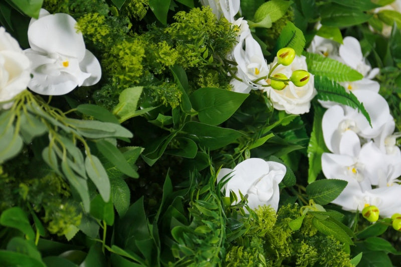 Artificial Greenery & White Flower Wall - Faux Botanical Backdrop for Wedding & Event Decor