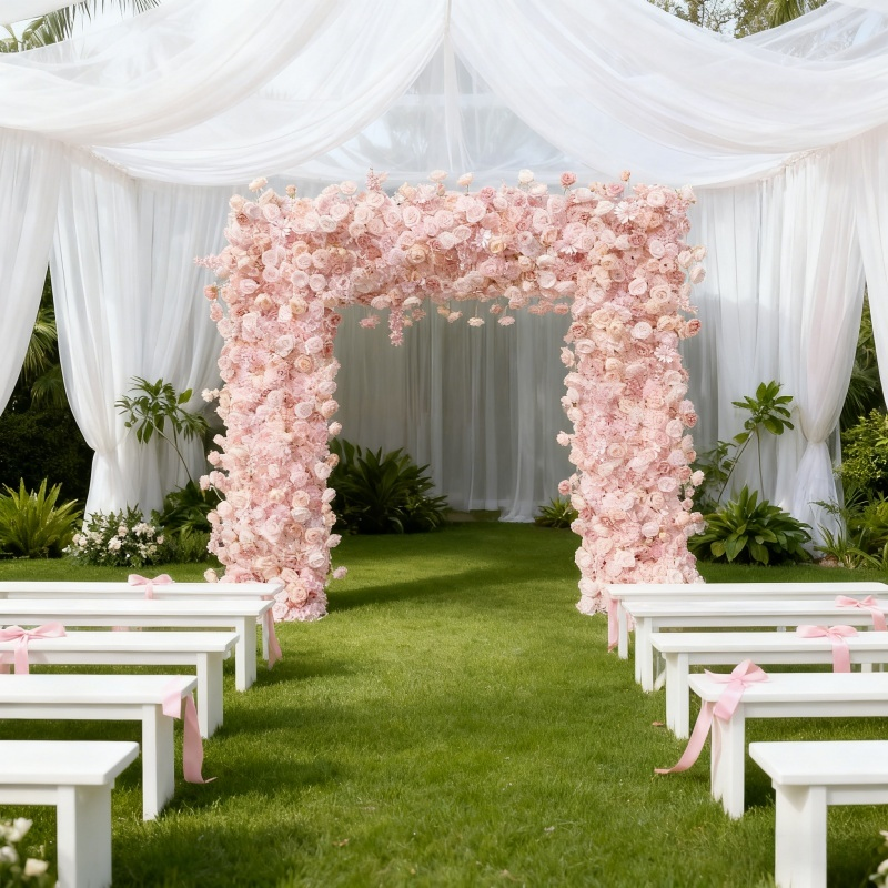 Pink Artificial Square Shaped Flower Arch for Wedding Elegant Party Floral Arrangement