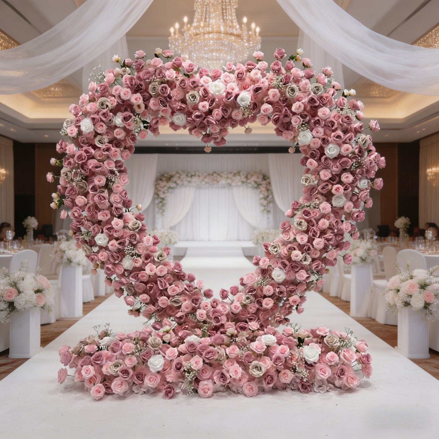Pink Rose Floral Heart Shaped Arch - Wedding & Event Backdrop