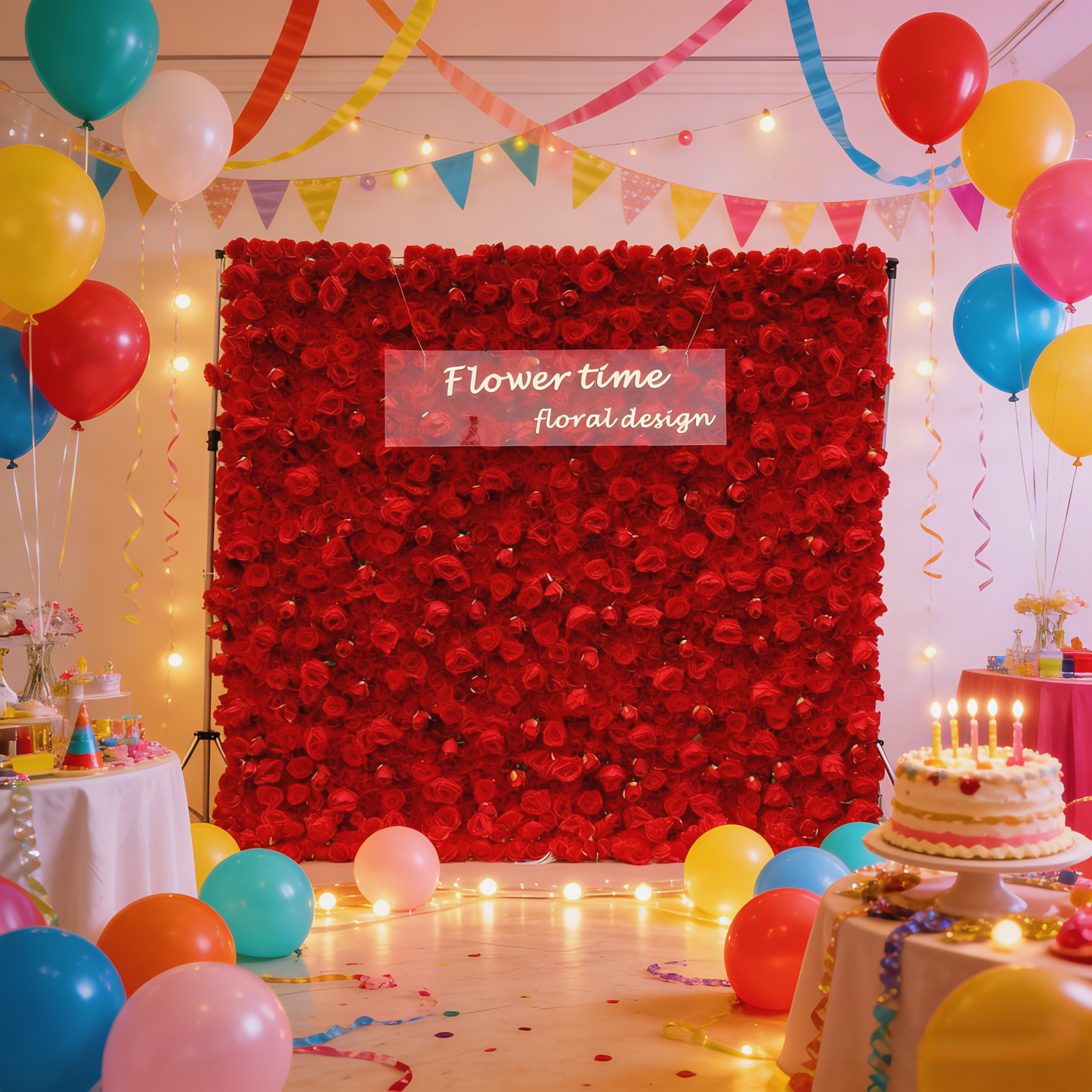 Red Artificial Flower Wall Panel - Wedding Backdrop Decor