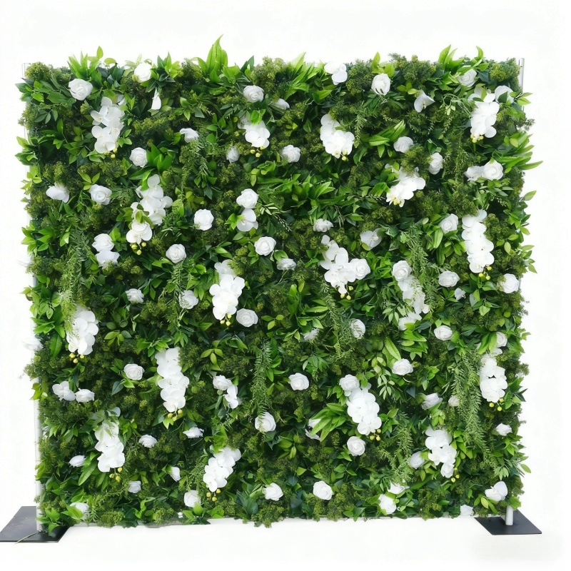 Artificial Greenery & White Flower Wall - Faux Botanical Backdrop for Wedding & Event Decor