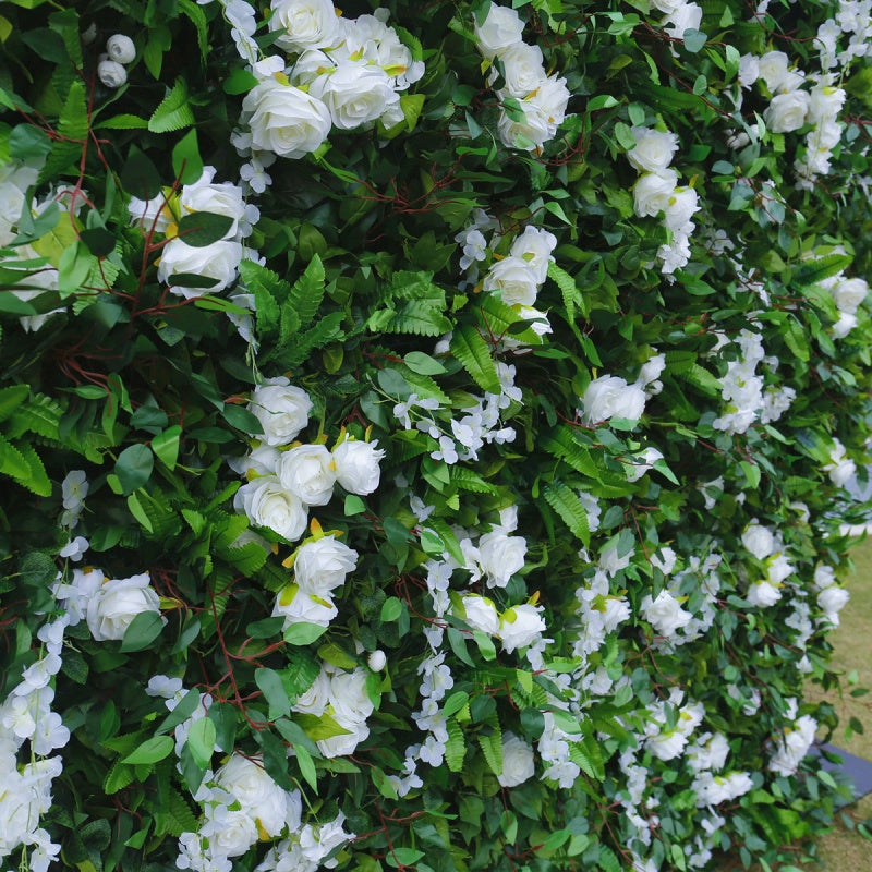 Nordic Style Artificial Green Wall with White Blossoms Commercial Decor Panel