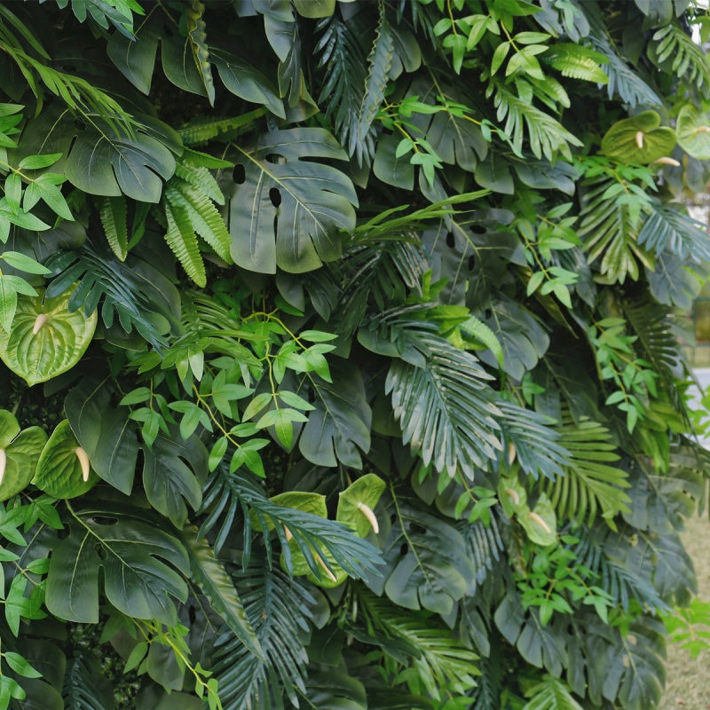 Tropical Artificial Greenery Wall - Faux Monstera & Palm Leaf Backdrop for Indoor Outdoor Decor