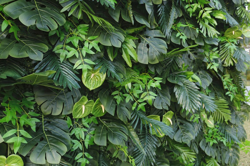 Tropical Artificial Greenery Wall - Faux Monstera & Palm Leaf Backdrop for Indoor Outdoor Decor