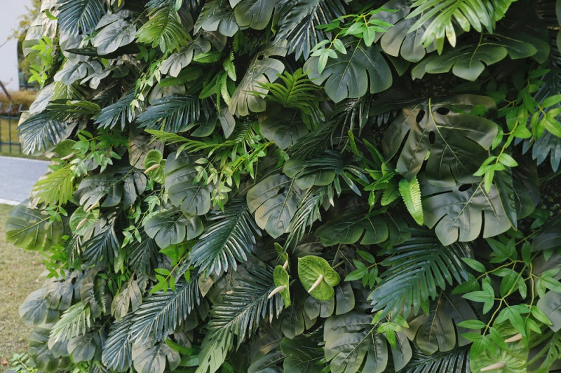 Tropical Artificial Greenery Wall - Faux Monstera & Palm Leaf Backdrop for Indoor Outdoor Decor