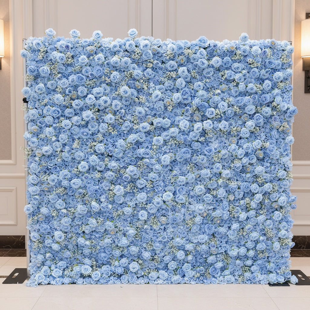 Light Blue Rose Artificial Flower Wall - Custom Size Faux Floral Backdrop for Wedding & Event Decor