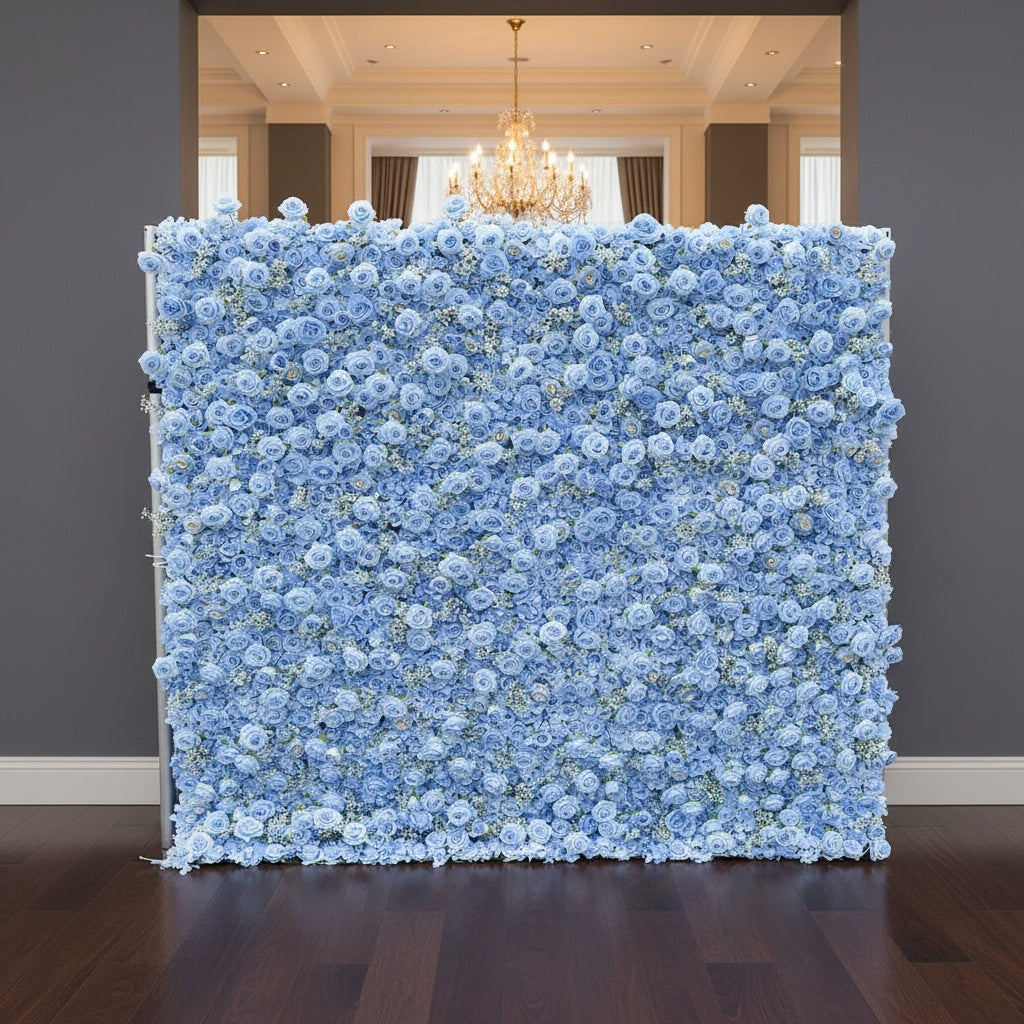 Light Blue Rose Artificial Flower Wall - Custom Size Faux Floral Backdrop for Wedding & Event Decor