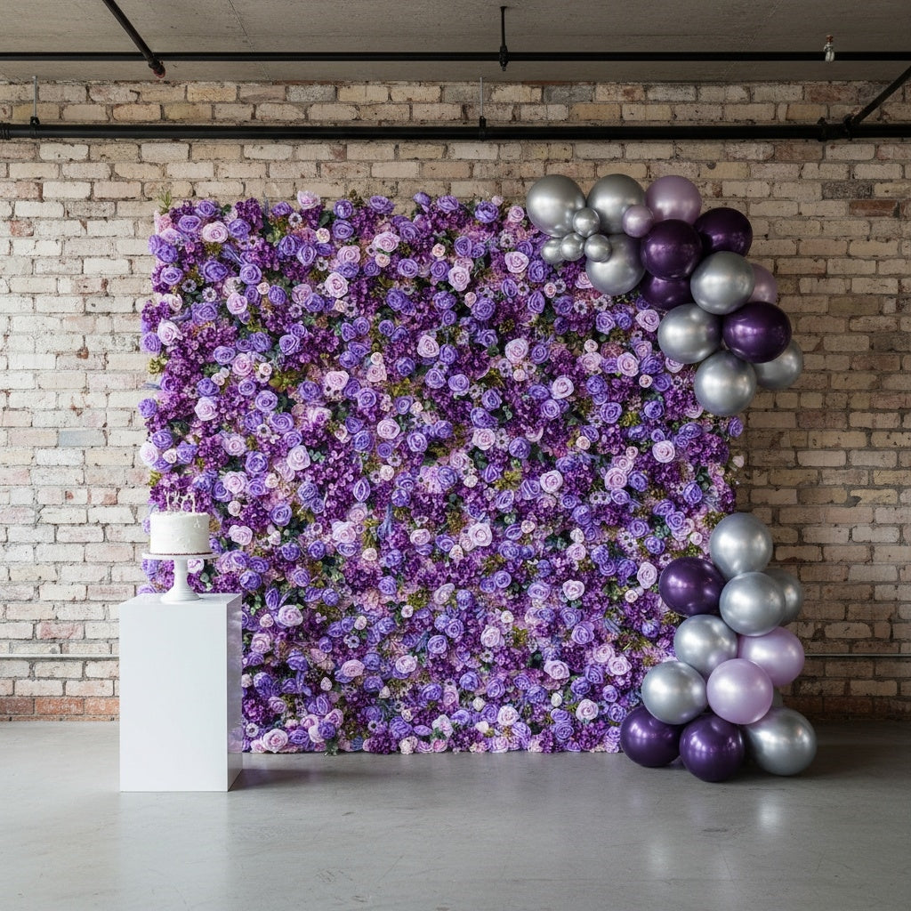 Lilac Purple Artificial Rose Flower Wall - Lifelike Faux Floral Backdrop for Wedding & Event Decor