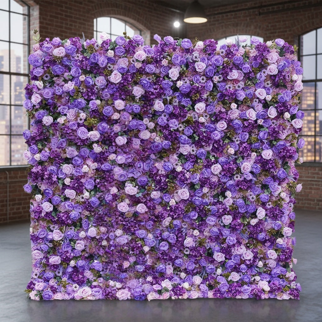 Lilac Purple Artificial Rose Flower Wall - Lifelike Faux Floral Backdrop for Wedding & Event Decor